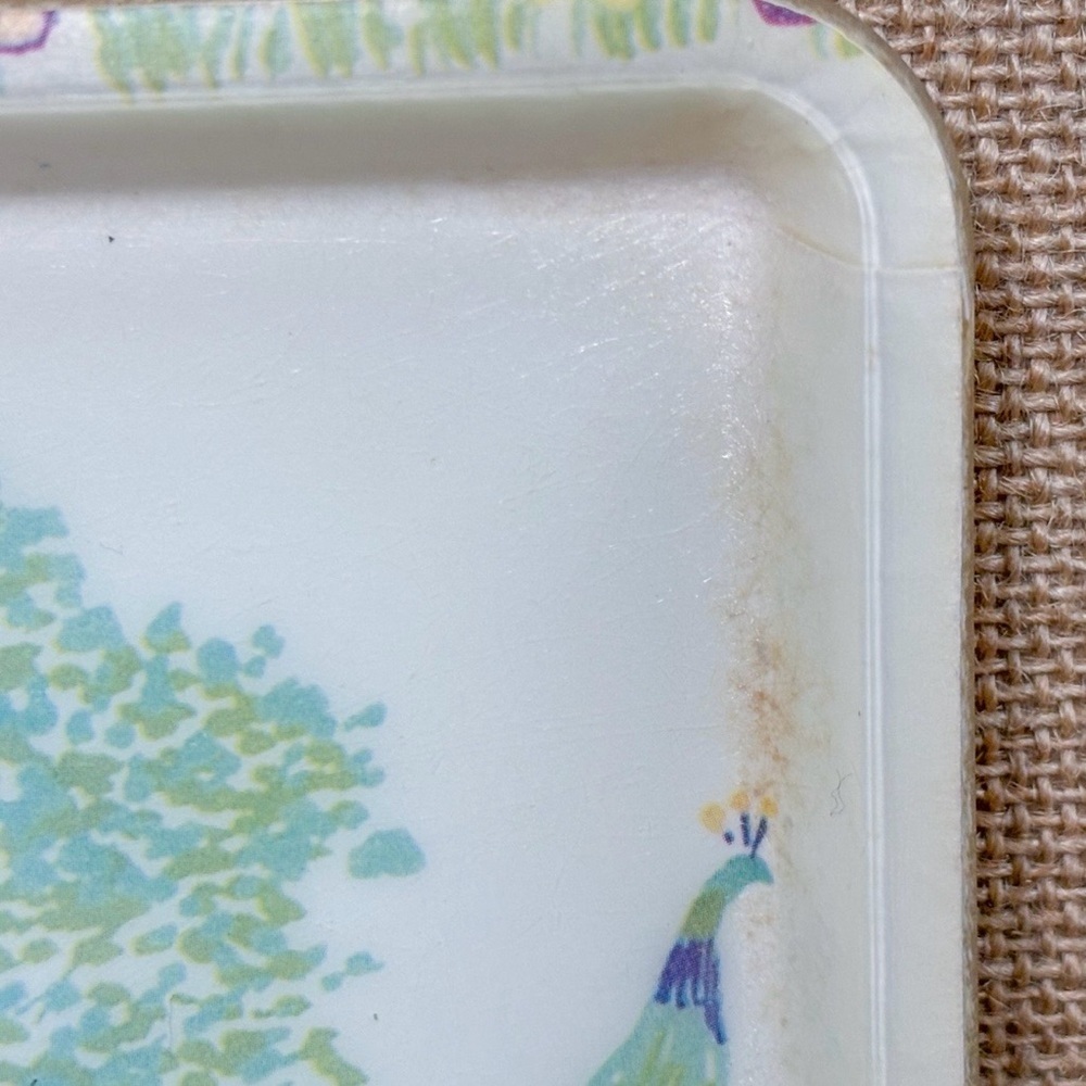 Vintage French Pheasant Floral Fiberglass Tray Birds Brick Wall Cottagecore - Picture 3 of 9